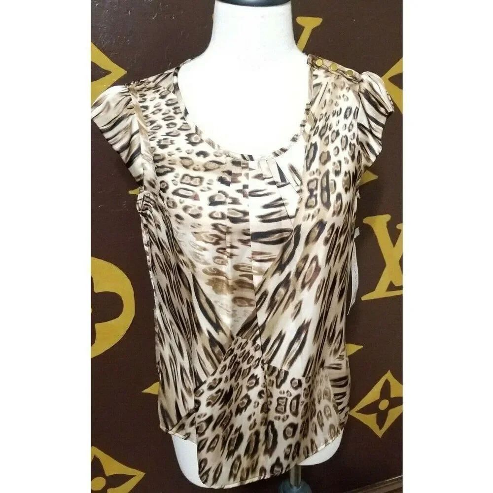 Allison Taylor Cap Sleeve, Animal Print Blouse Size Small NWT